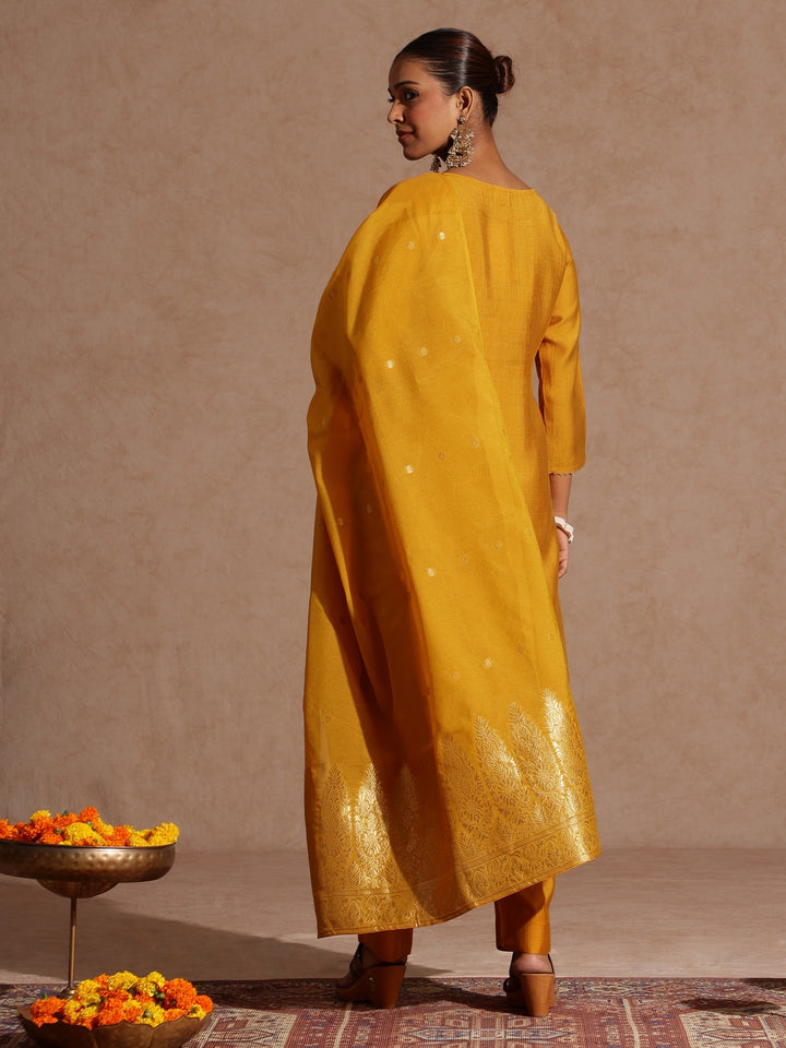 Mustard Silk Blend Embroidered 3-Piece Kurta Set