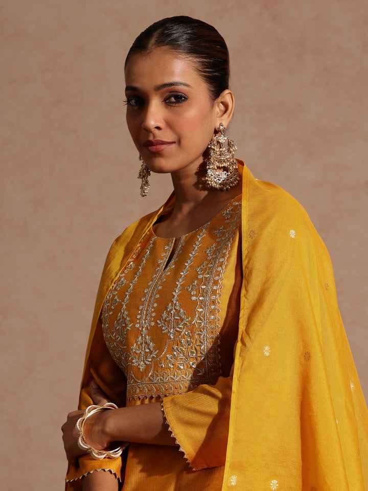 Mustard Silk Blend Embroidered 3-Piece Kurta Set
