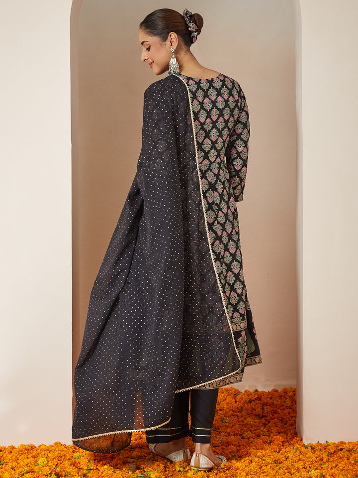Black-Rayon-A-Line-Ethnic-Motifs-3-Piece-Kurta-Set