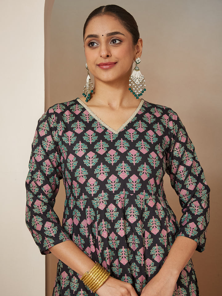 Black-Rayon-A-Line-Ethnic-Motifs-3-Piece-Kurta-Set