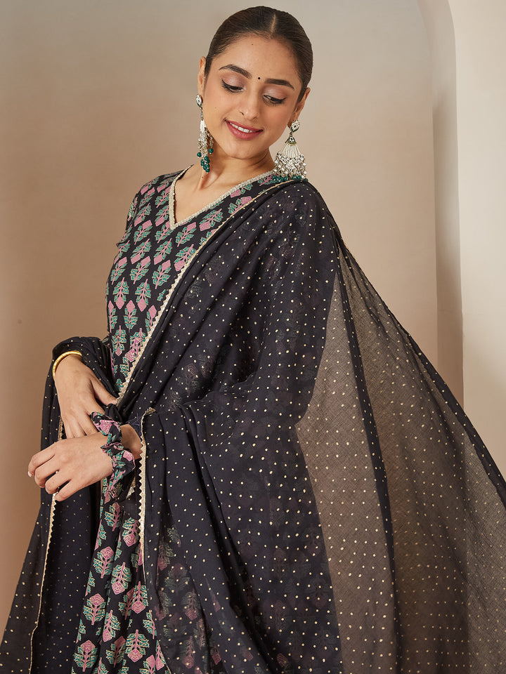 Black-Rayon-A-Line-Ethnic-Motifs-3-Piece-Kurta-Set