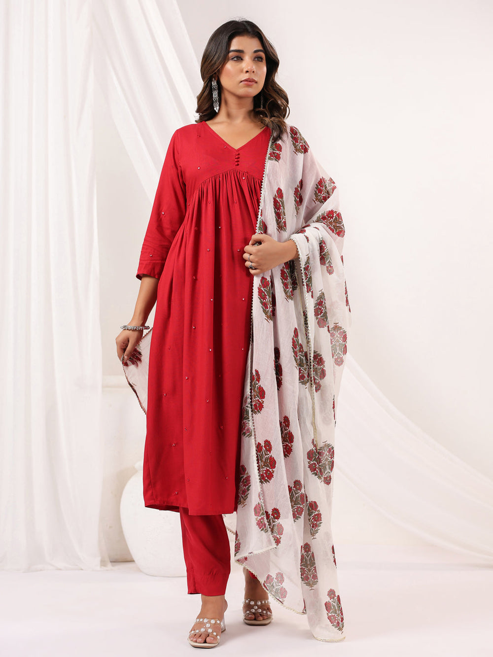 Red-Rayon-A-Line-Embellished-3-Piece-Kurta-Set
