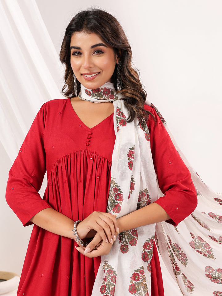 Red-Rayon-A-Line-Embellished-3-Piece-Kurta-Set