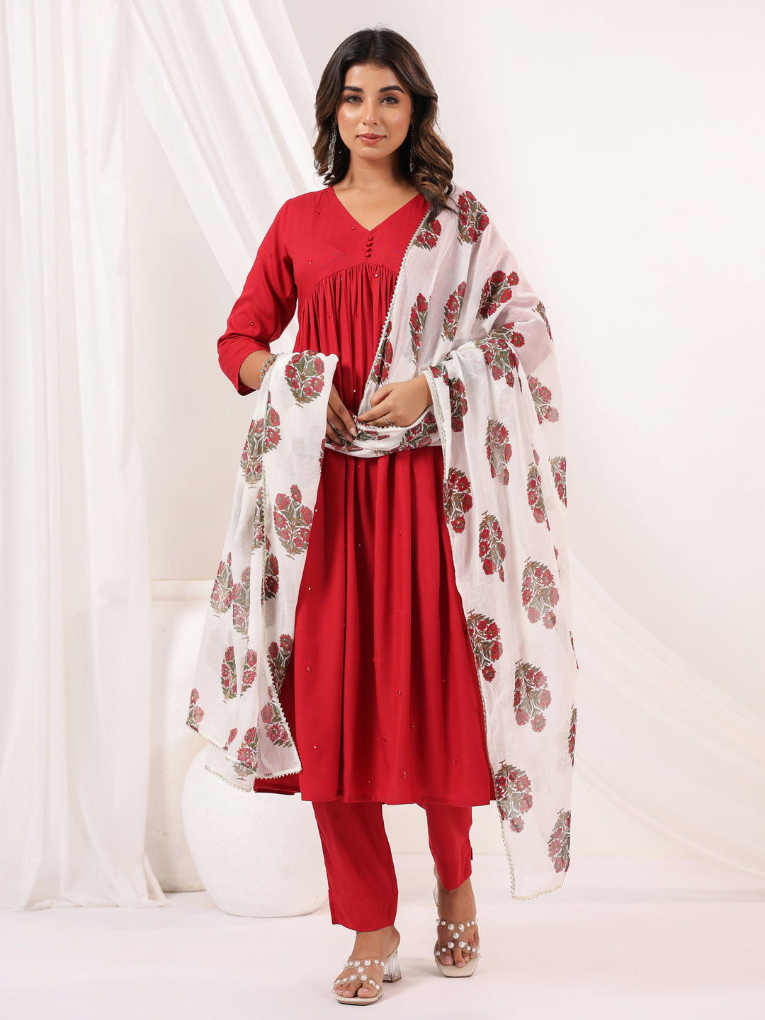 Red-Rayon-A-Line-Embellished-3-Piece-Kurta-Set