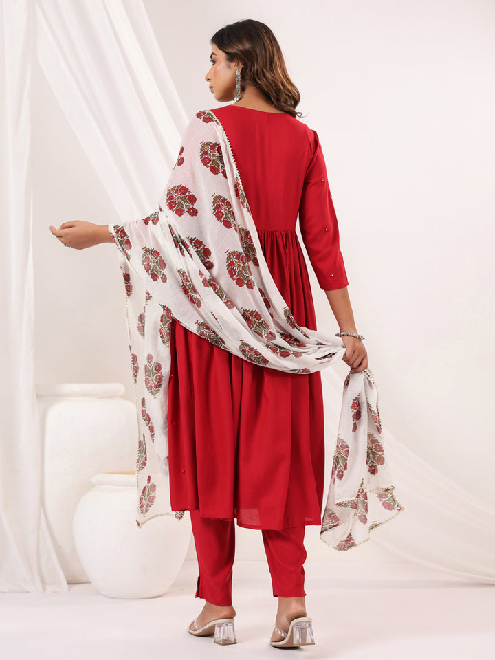 Red-Rayon-A-Line-Embellished-3-Piece-Kurta-Set