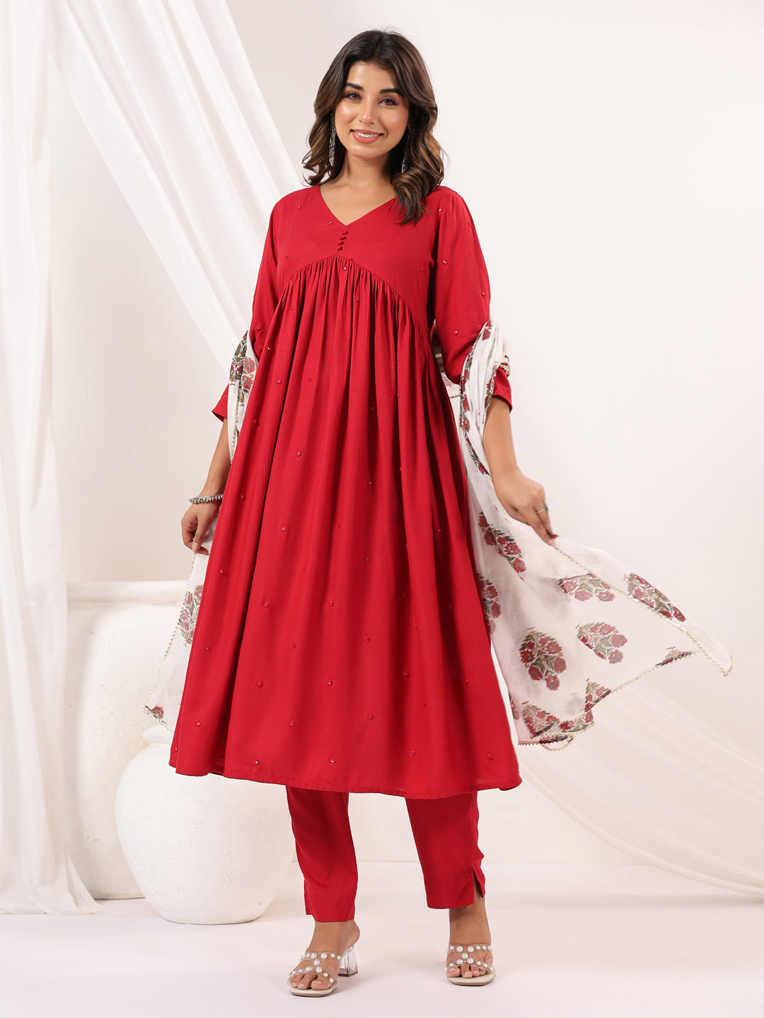 Red-Rayon-A-Line-Embellished-3-Piece-Kurta-Set
