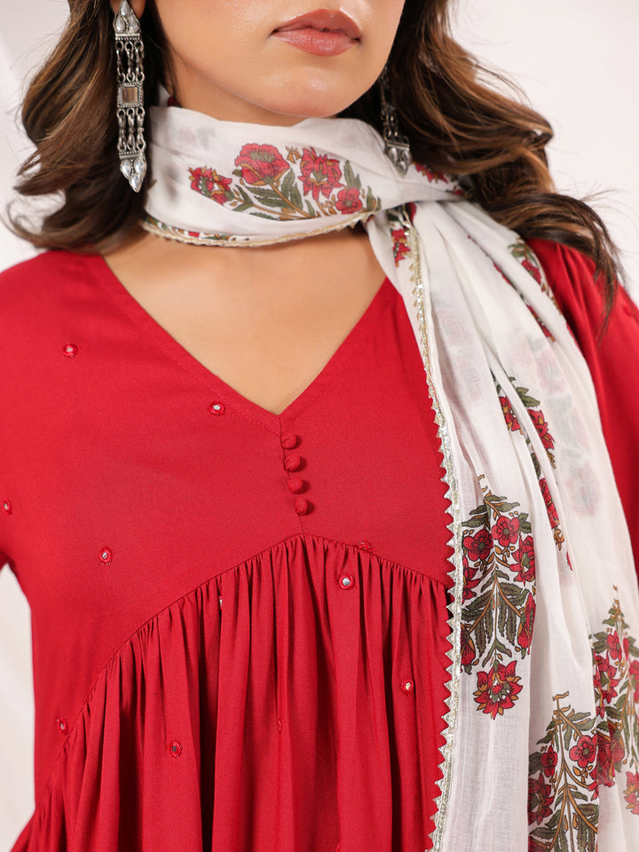 Red-Rayon-A-Line-Embellished-3-Piece-Kurta-Set