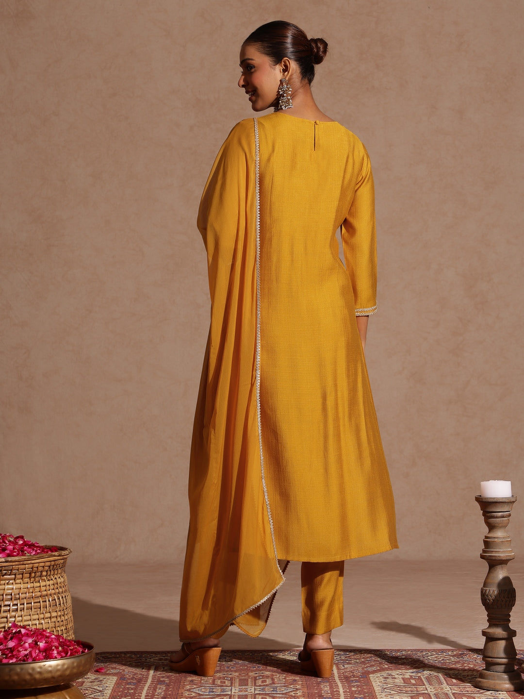 Mustard Silk Blend Embroidered 3-Piece Kurta Set