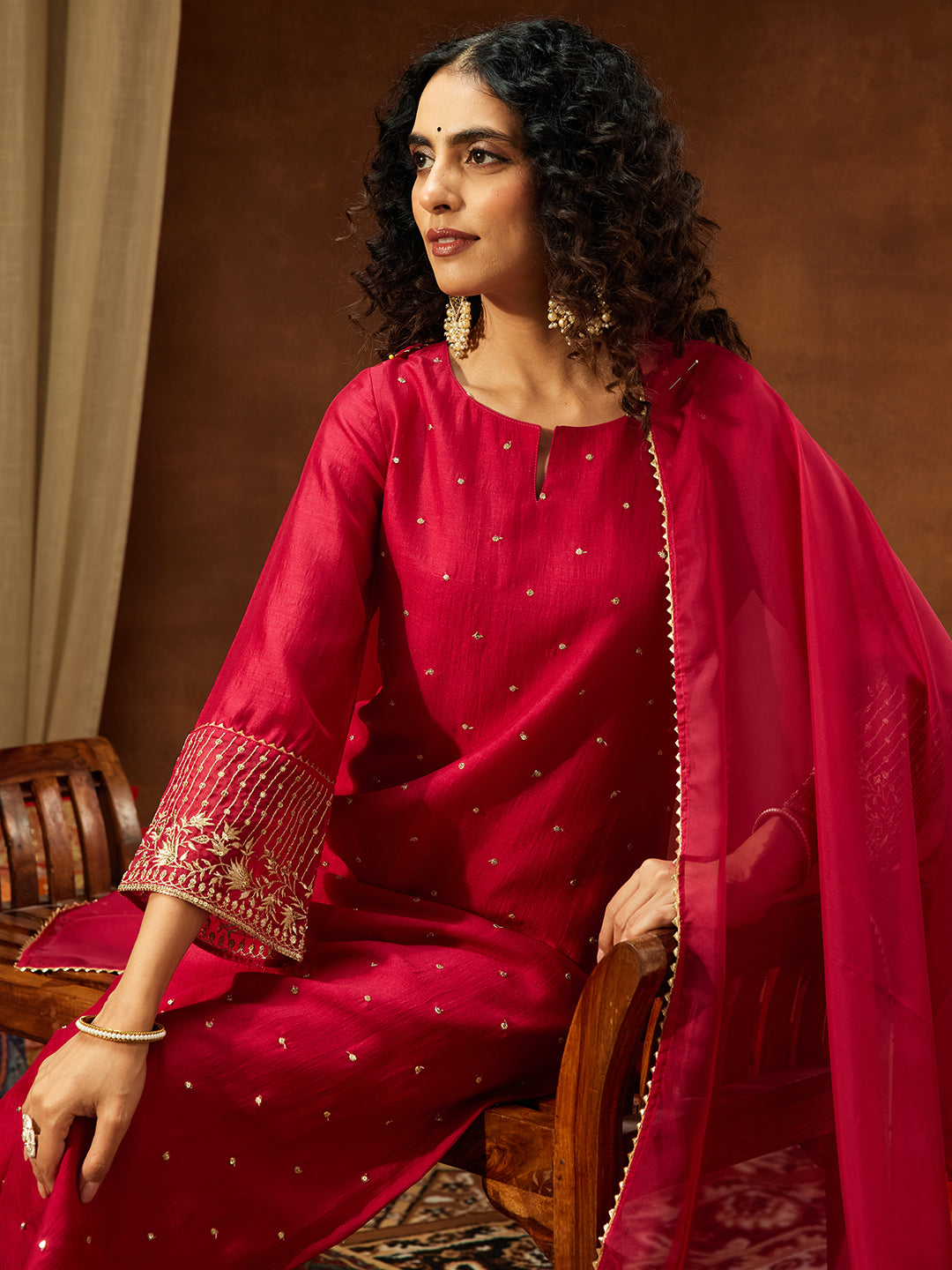 Pink Silk Blend Embellished 3-Piece Kurta Set