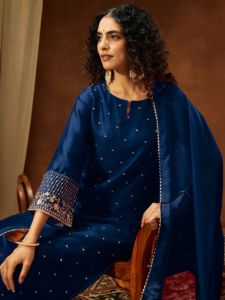 Teal Silk Blend Embellished 3-Piece Kurta Set