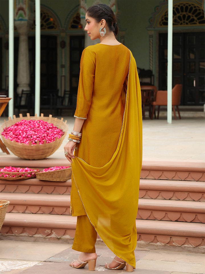 Mustard Silk Blend Embroidered 3-Piece Kurta Set
