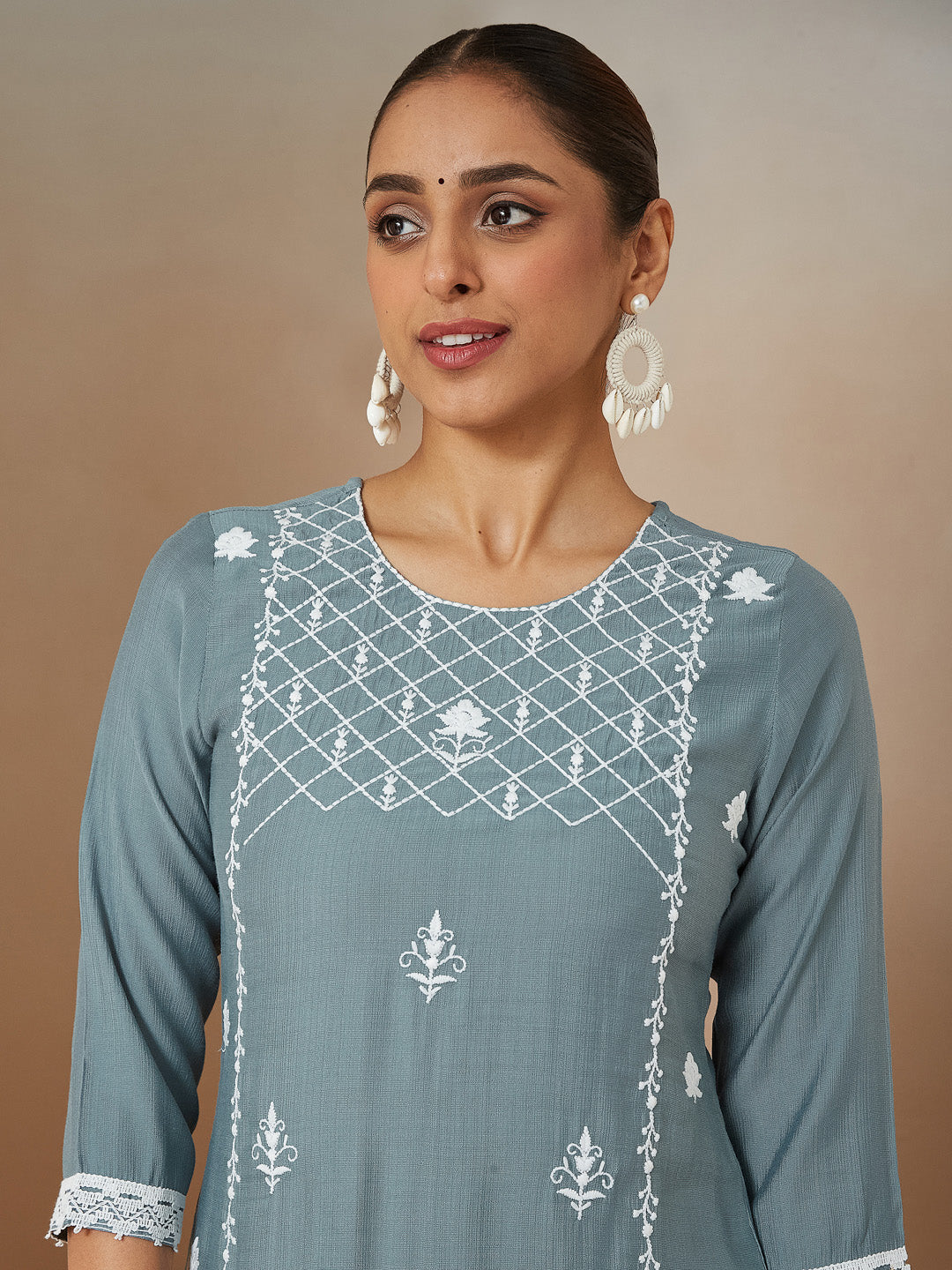 Powder Blue Silk Blend Embroidered 3-Piece Kurta Set