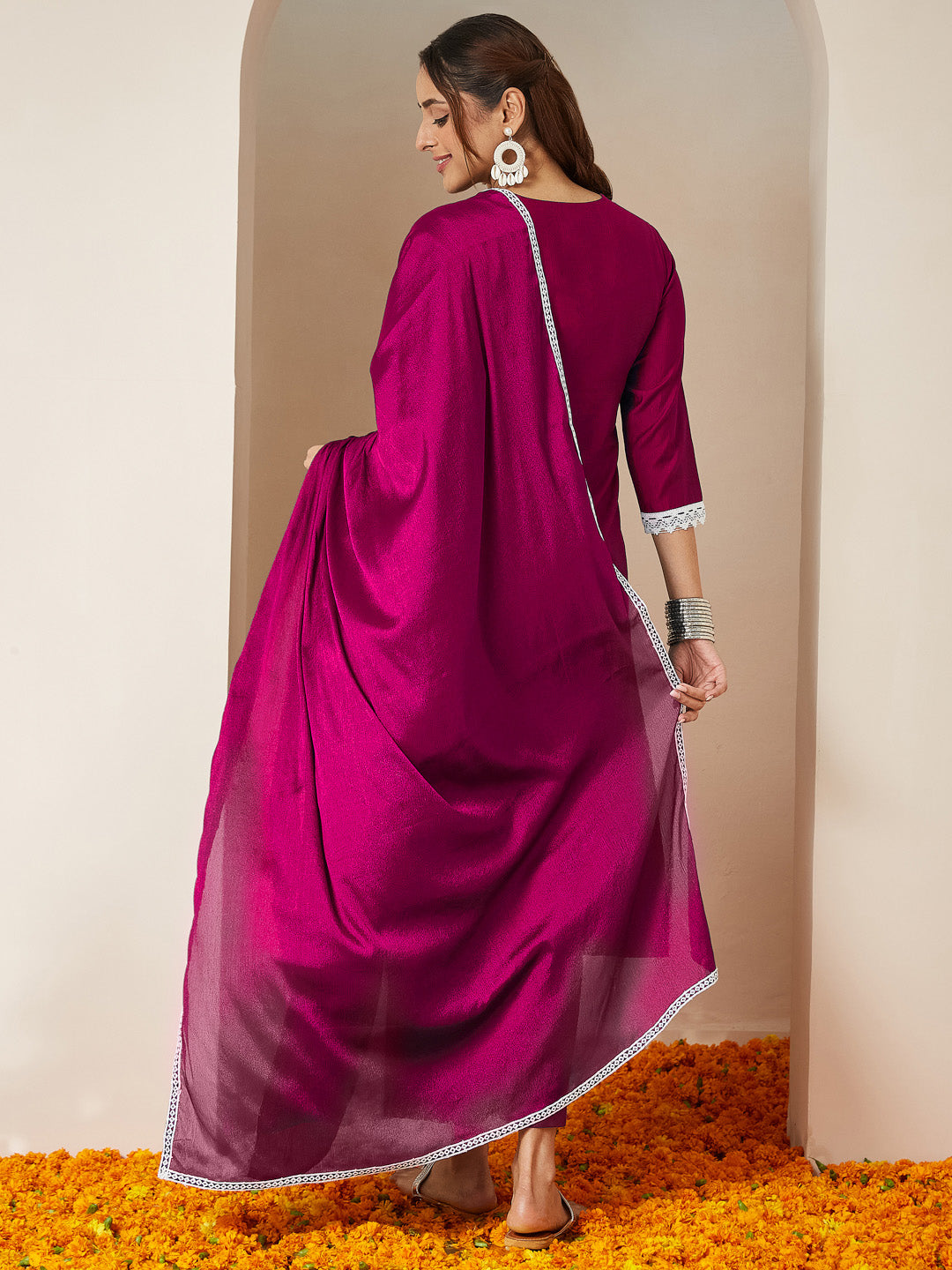 Pink Silk Blend Embroidered 3-Piece Kurta Set