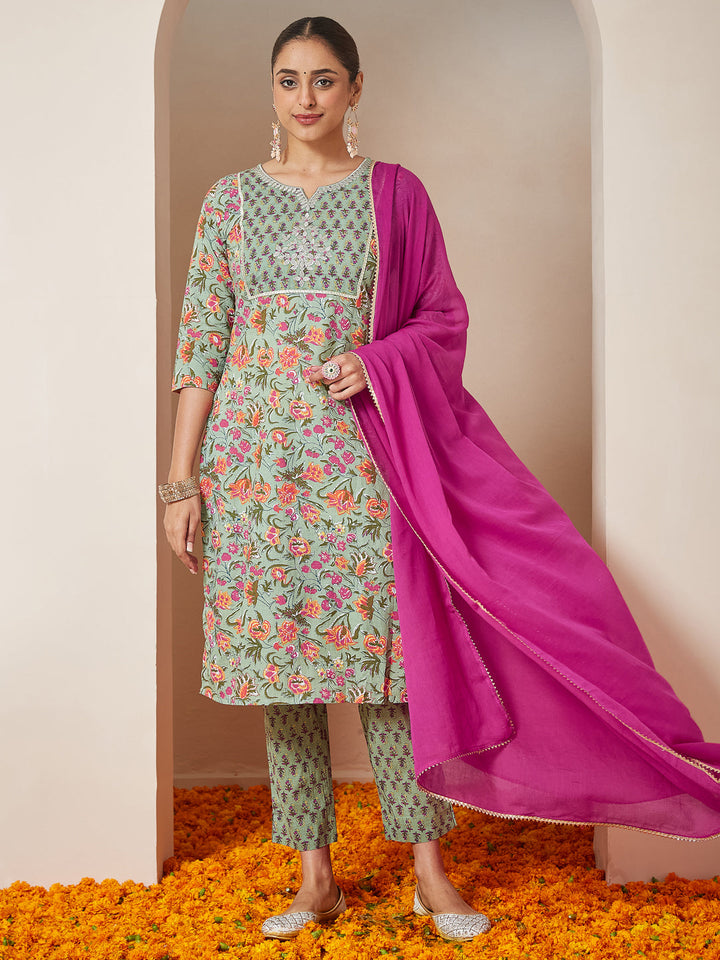 Mint-Cambric-A-Line-Floral-Printed-3-Piece-Kurta-Set