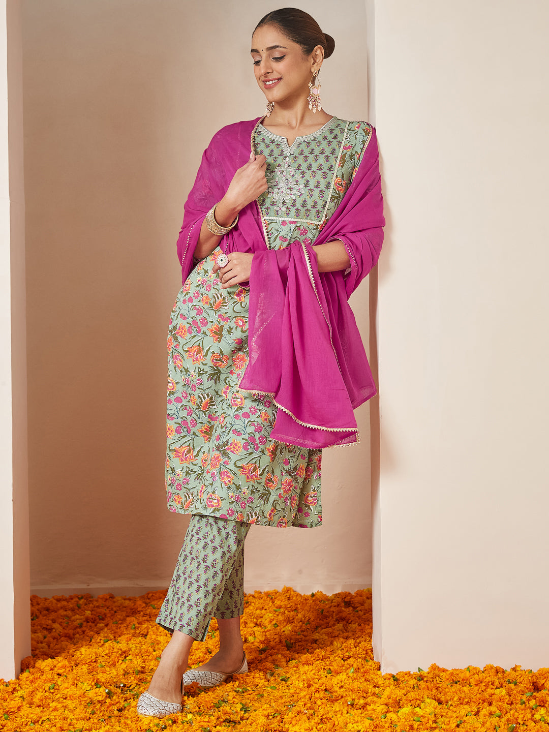 Mint-Cambric-A-Line-Floral-Printed-3-Piece-Kurta-Set