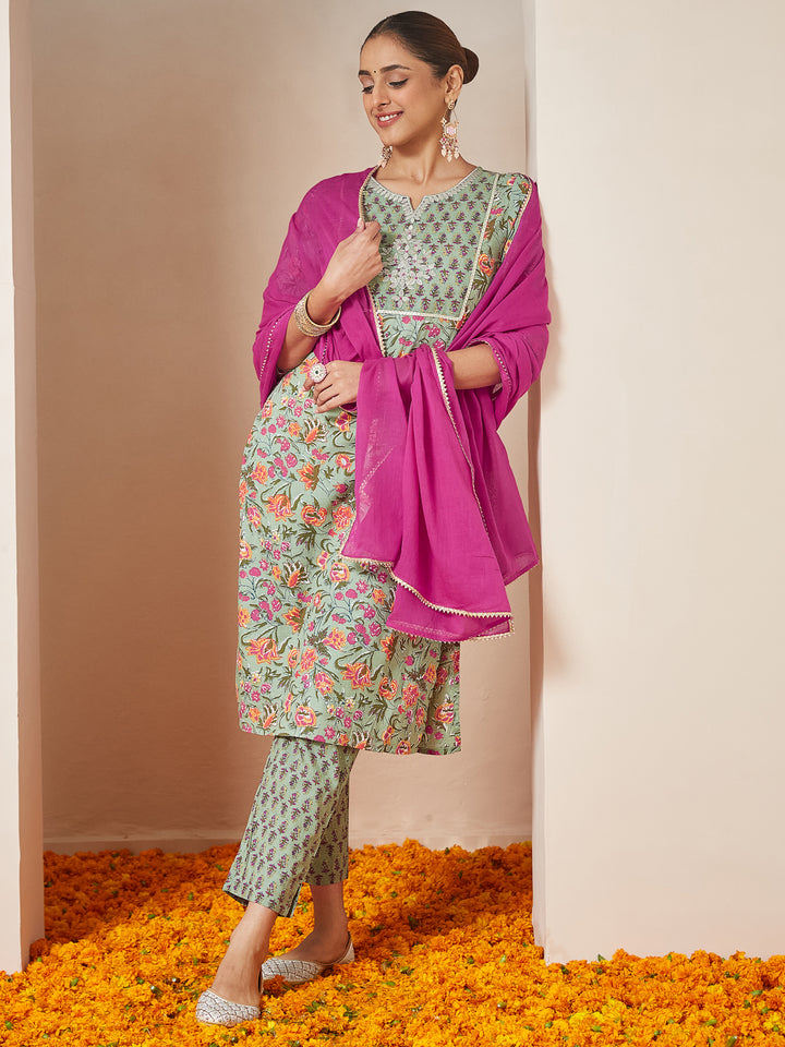 Mint-Cambric-A-Line-Floral-Printed-3-Piece-Kurta-Set