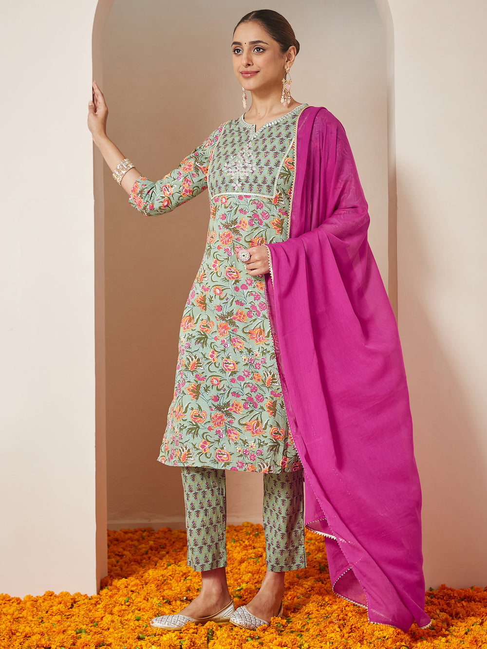 Mint-Cambric-A-Line-Floral-Printed-3-Piece-Kurta-Set