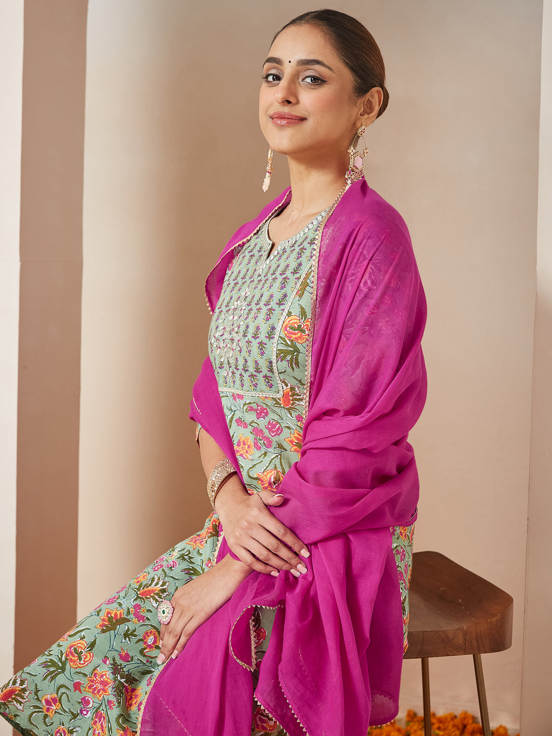 Mint-Cambric-A-Line-Floral-Printed-3-Piece-Kurta-Set