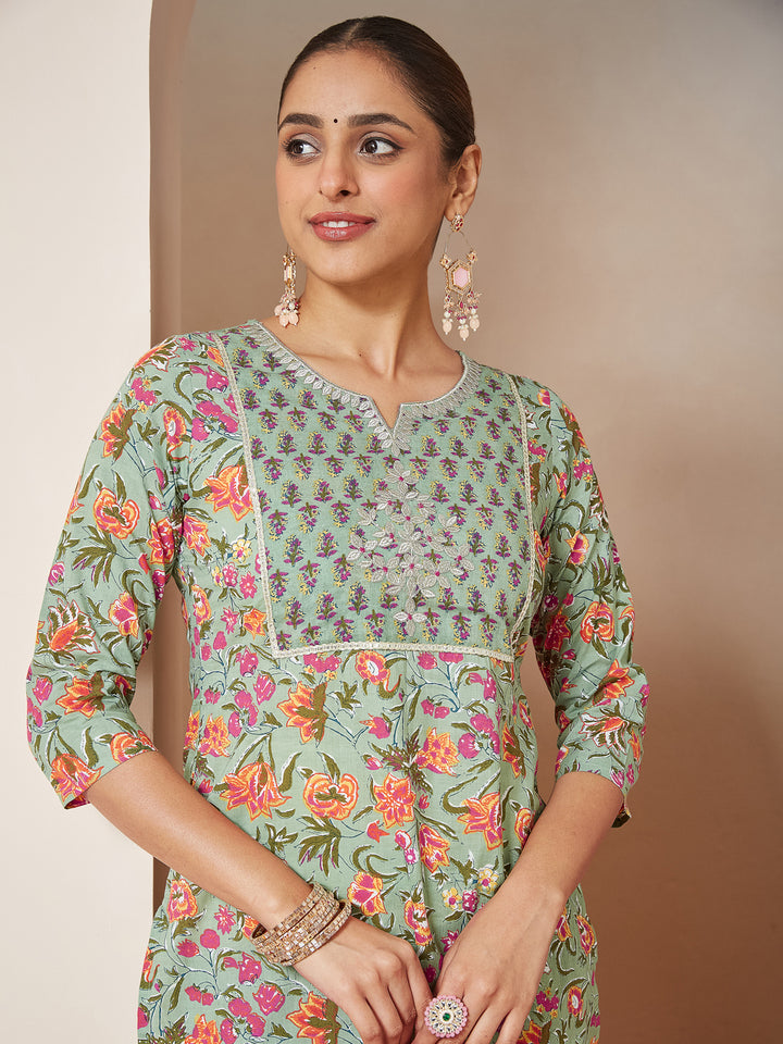 Mint-Cambric-A-Line-Floral-Printed-3-Piece-Kurta-Set