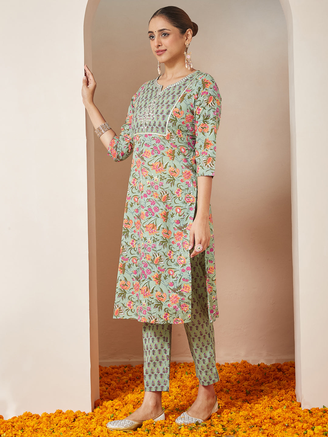 Mint-Cambric-A-Line-Floral-Printed-3-Piece-Kurta-Set