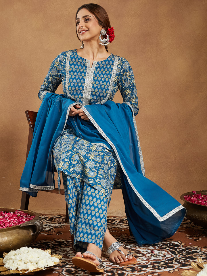 Teal-Cambric-Straight-Foil-Print-3-Piece-Kurta-Set