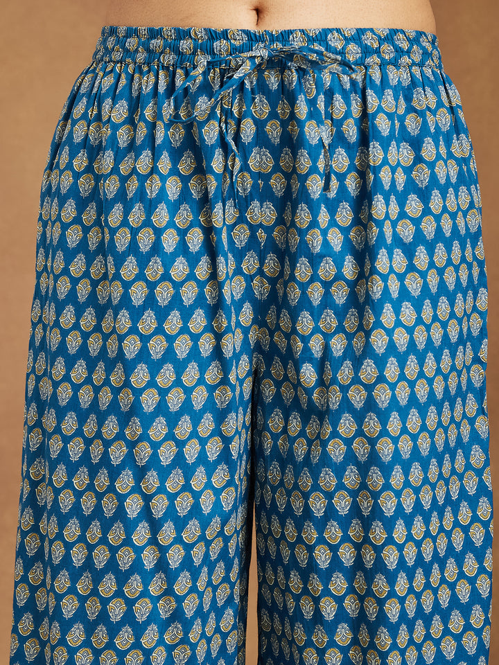 Teal-Cambric-Straight-Foil-Print-3-Piece-Kurta-Set