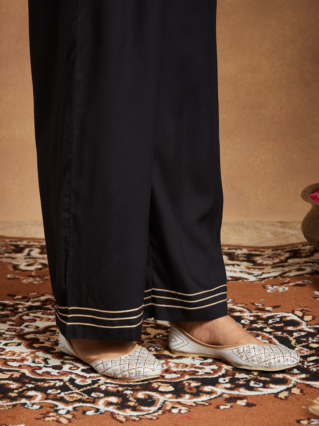 Black Cotton Straight Ajrakh 3-Piece Kurta Set