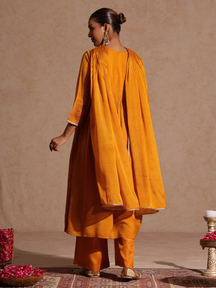 Mustard Silk Blend Yoke Embroidery 3-Piece Kurta Set