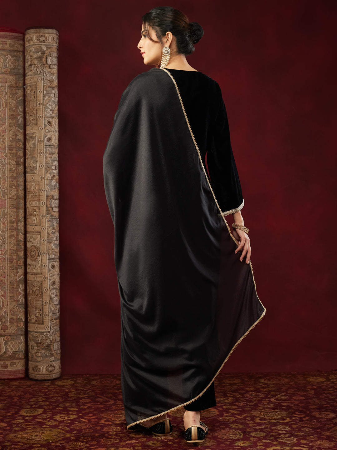 Black Velvet Embellished 3-Piece Kurta Set