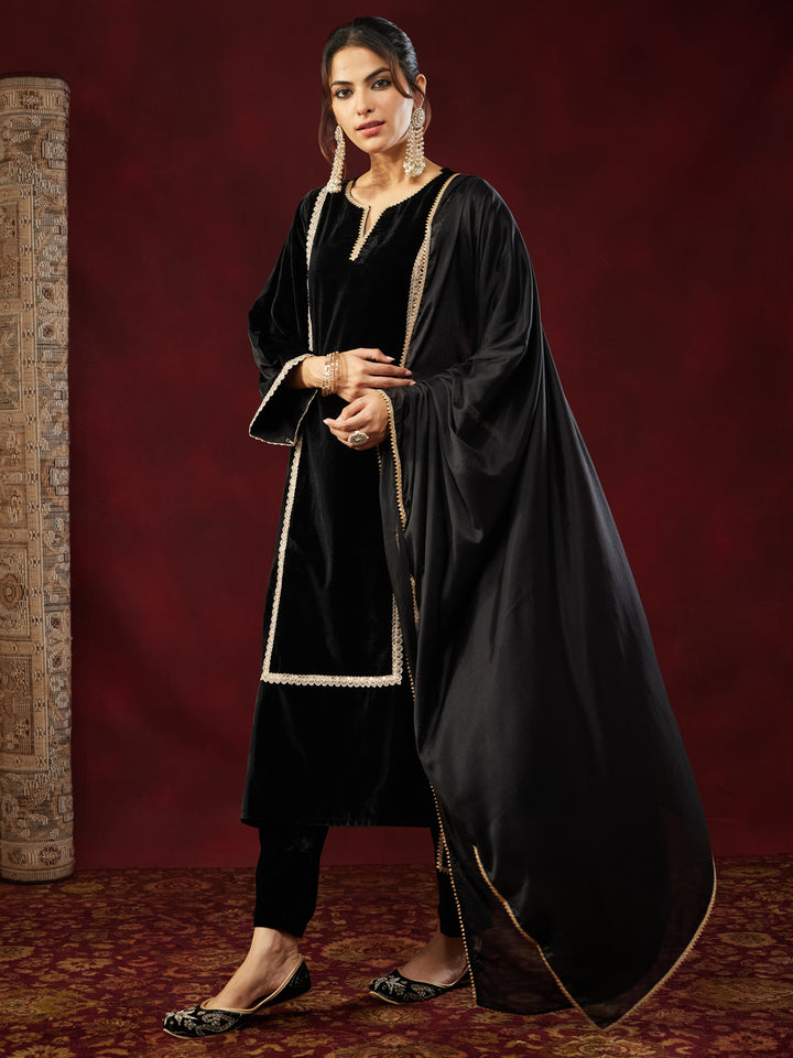 Black Velvet Embellished 3-Piece Kurta Set