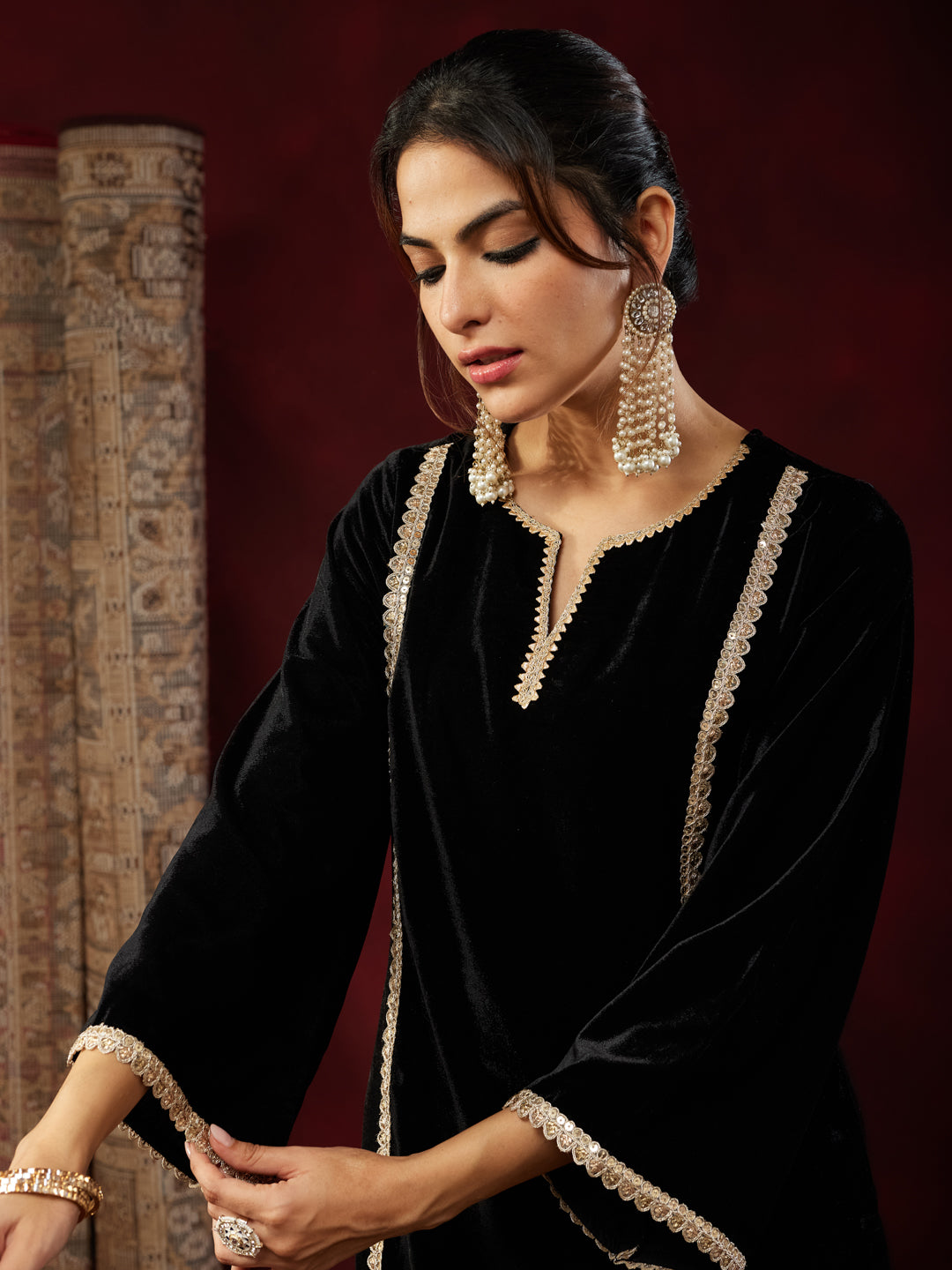 Black Velvet Embellished 3-Piece Kurta Set