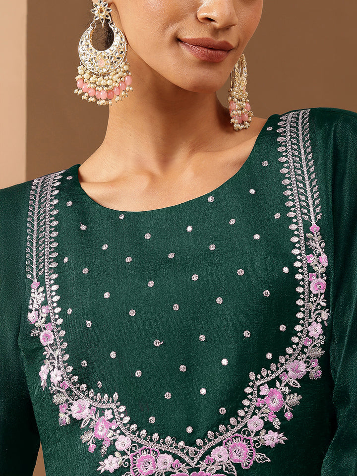 Bottle Green Silk Blend Embroidered 3-Piece Kurta Set