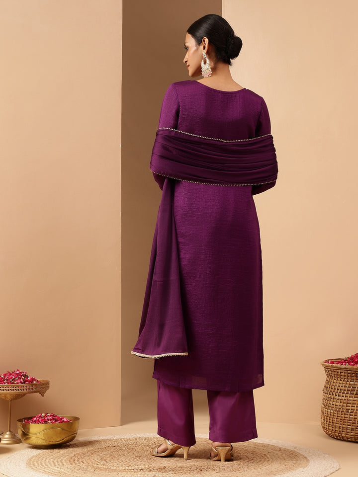 Purple Silk Blend Embroidered 3-Piece Kurta Set