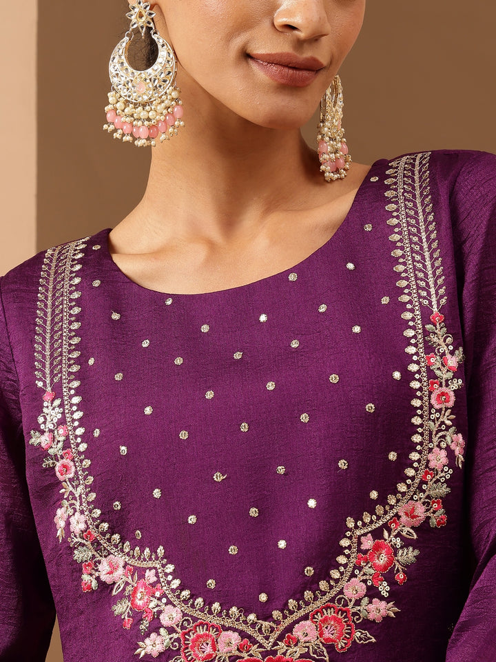 Purple Silk Blend Embroidered 3-Piece Kurta Set