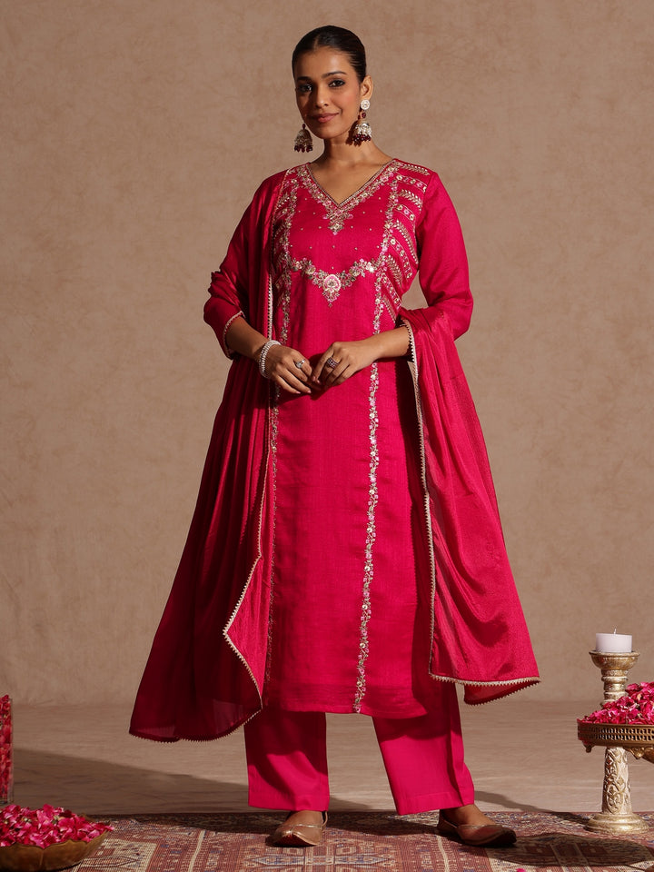 Pink Silk Blend Embroidered 3-Piece Kurta Set