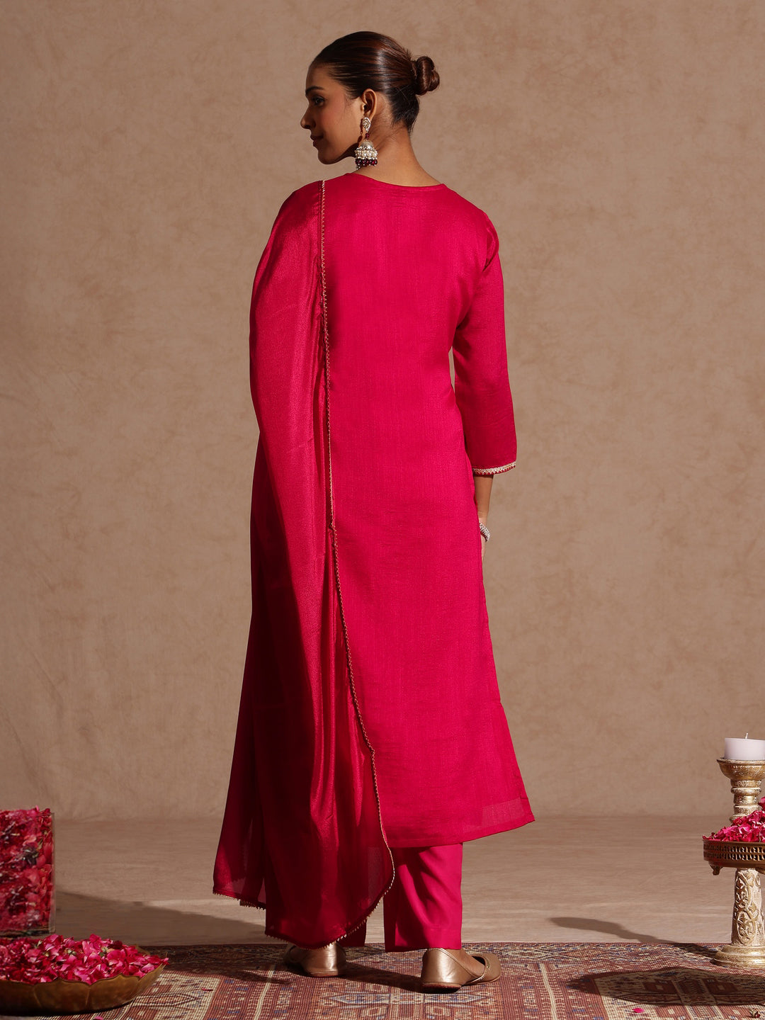 Pink Silk Blend Embroidered 3-Piece Kurta Set