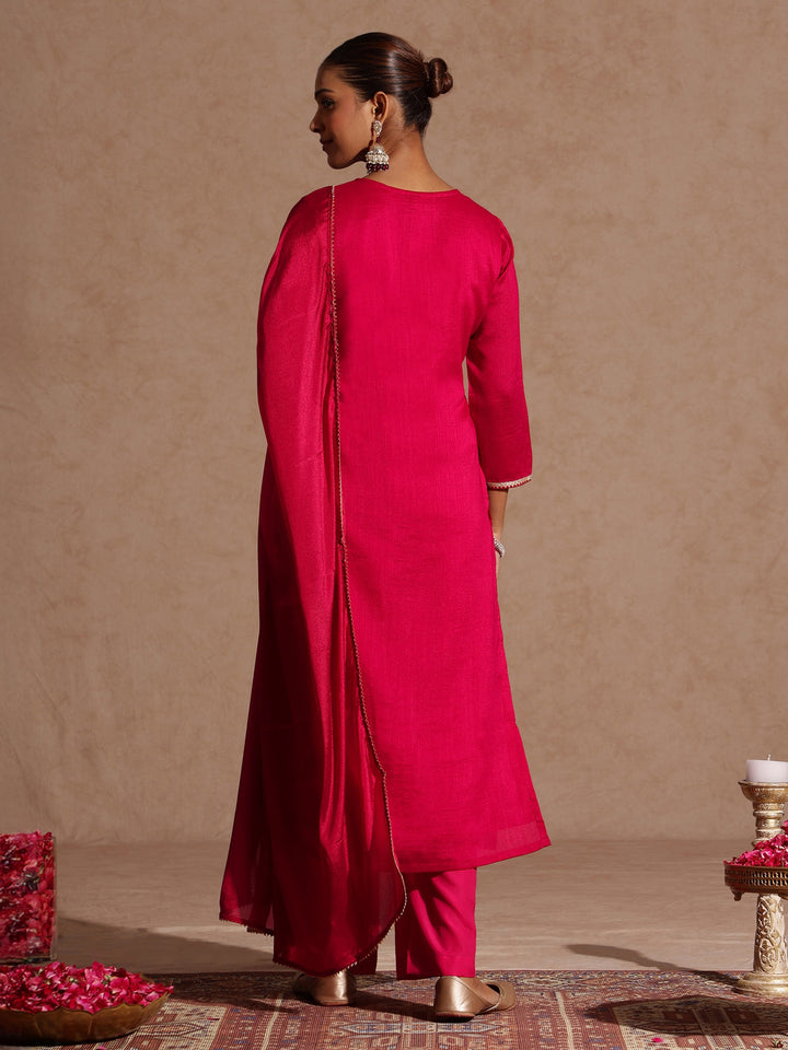 Pink Silk Blend Embroidered 3-Piece Kurta Set