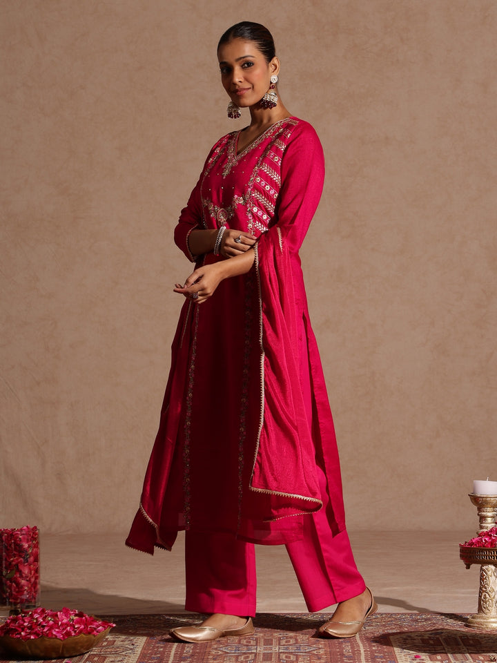Pink Silk Blend Embroidered 3-Piece Kurta Set