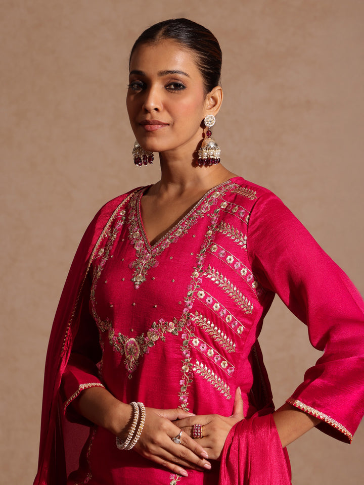 Pink Silk Blend Embroidered 3-Piece Kurta Set