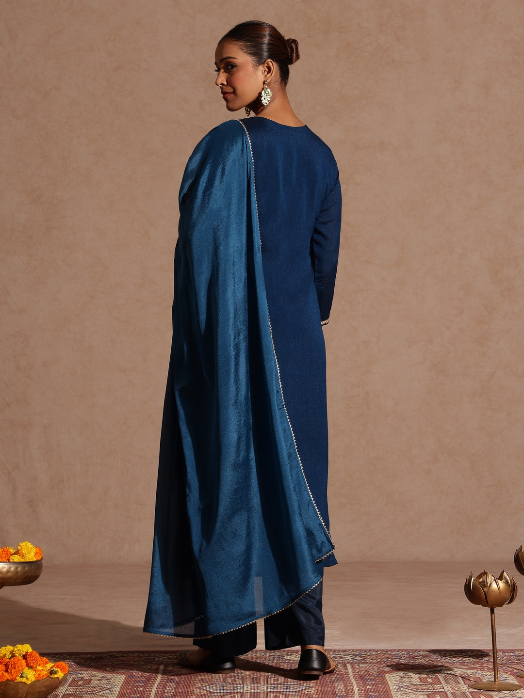 Teal Silk Blend Embroidered 3-Piece Kurta Set