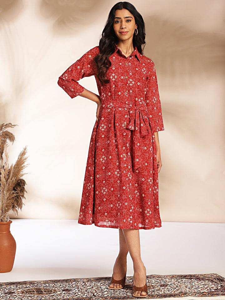 Maroon-Georgette-Shirt-Collar-Dress