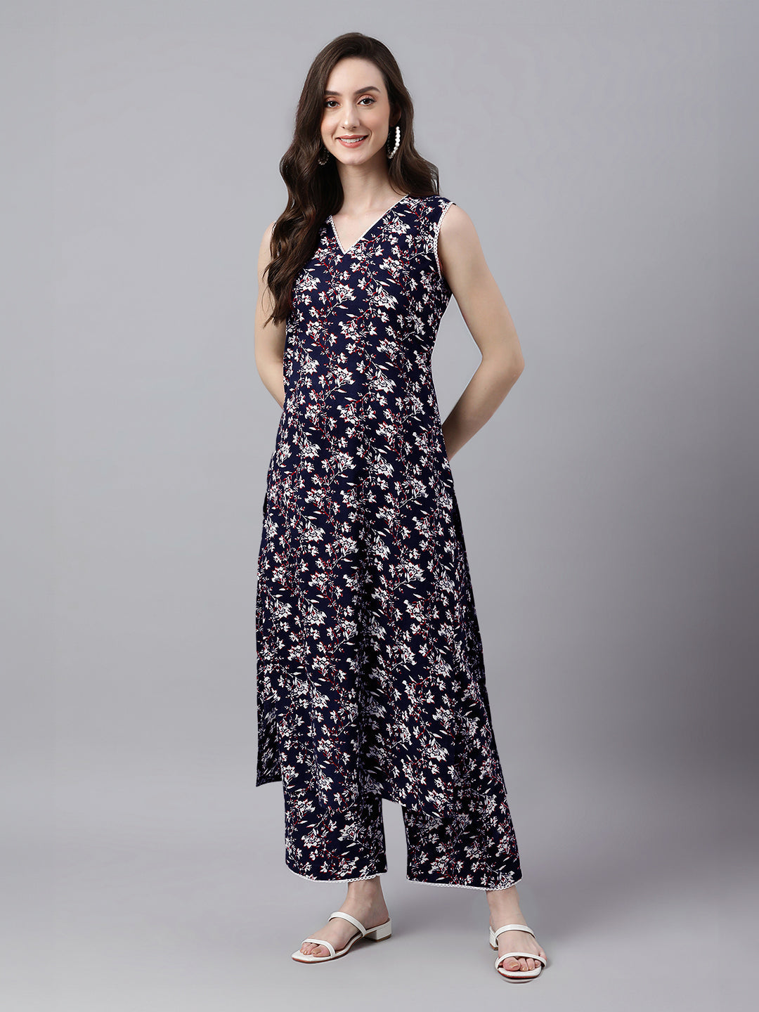 Navy-Blue-Cotton-Floral-Printed-Kurta-Set