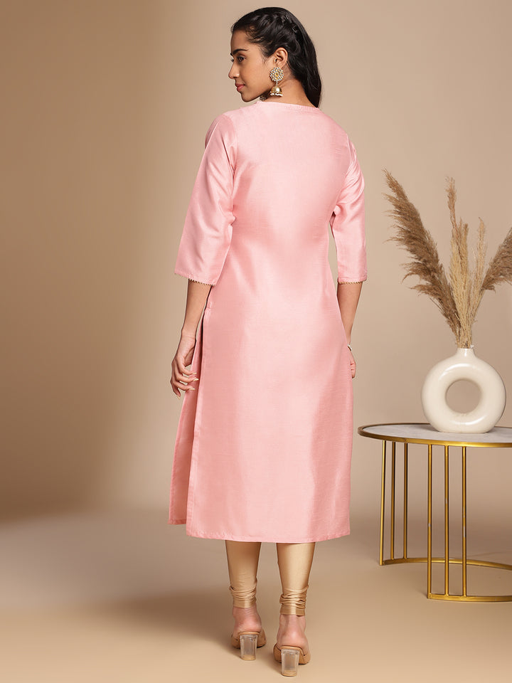 Pink-Crepe-Silk-Solid-V-Neck-2-Piece-Kurta-Set