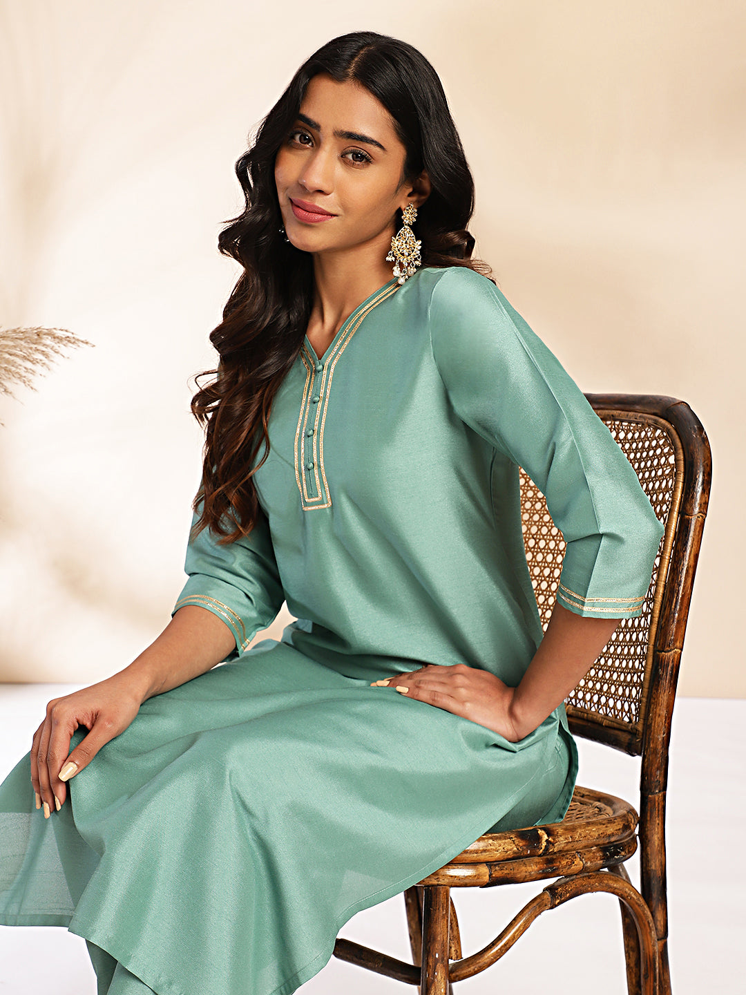 Sage-Green-Crepe-Silk-V-Neck-2-Piece-Kurta-Set