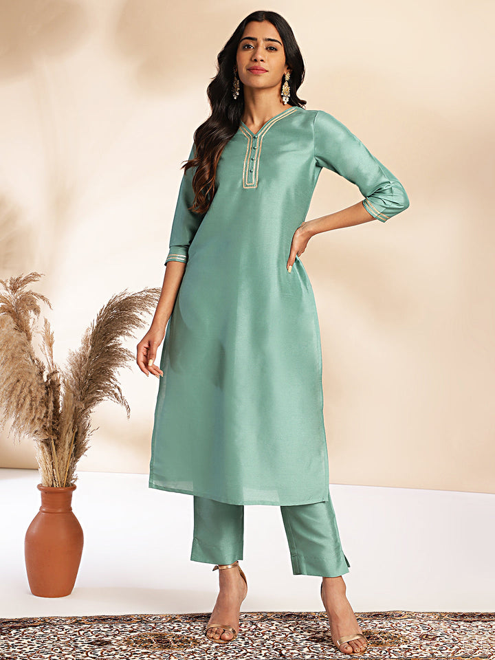 Sage-Green-Crepe-Silk-V-Neck-2-Piece-Kurta-Set