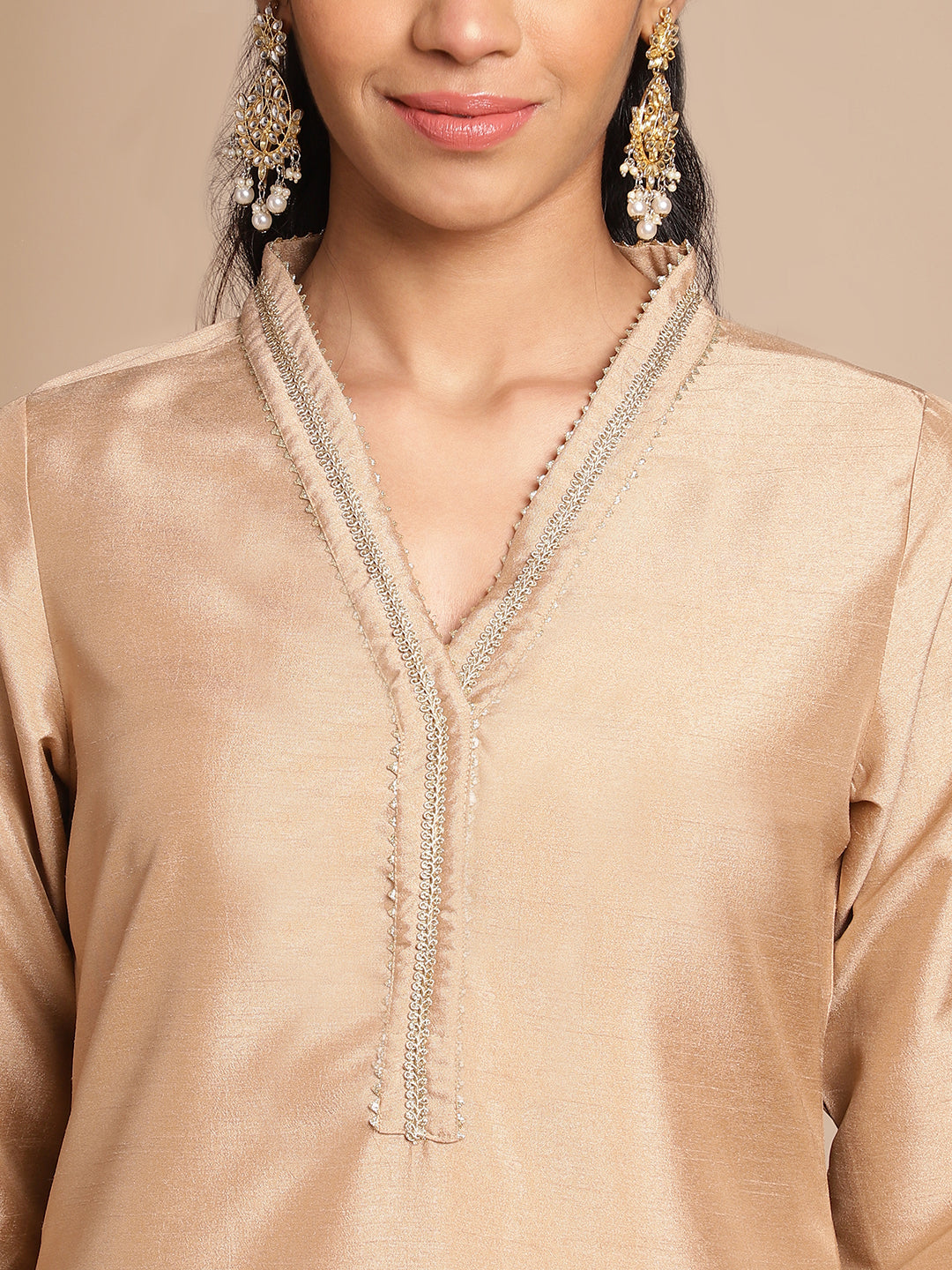 Beige-Crepe-Silk-V-Neck-3-Piece-Kurta-Set