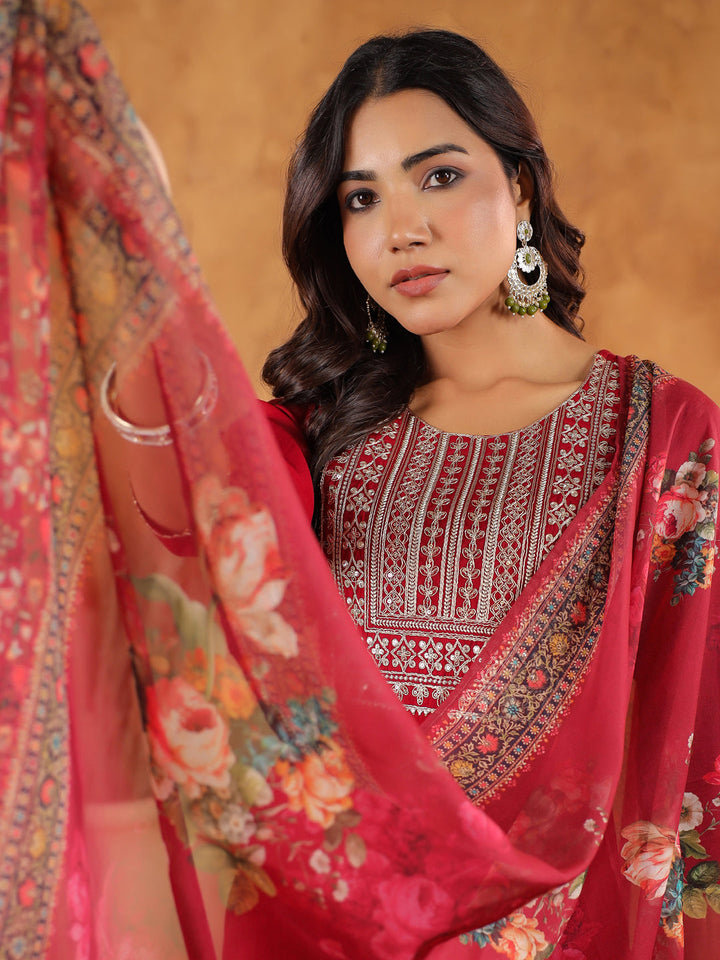 Maroon-Chanderi-Straight-Yoke-Embroidery-3-Piece-Kurta-Set