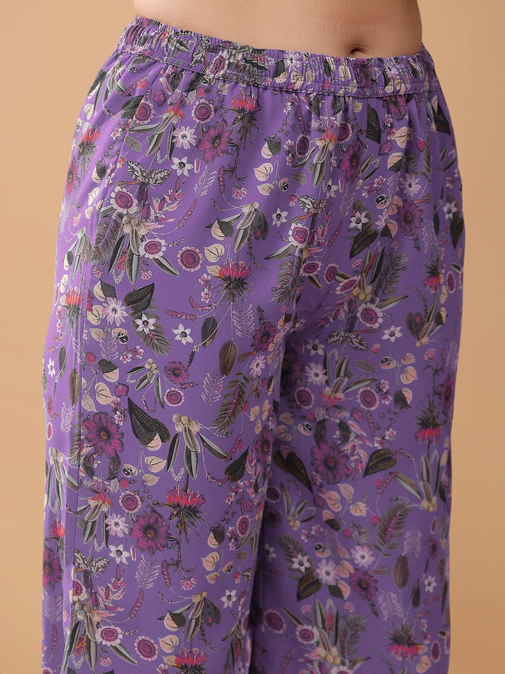 Lavender Georgette A-Line Floral Printed 3-Piece Kurta Set