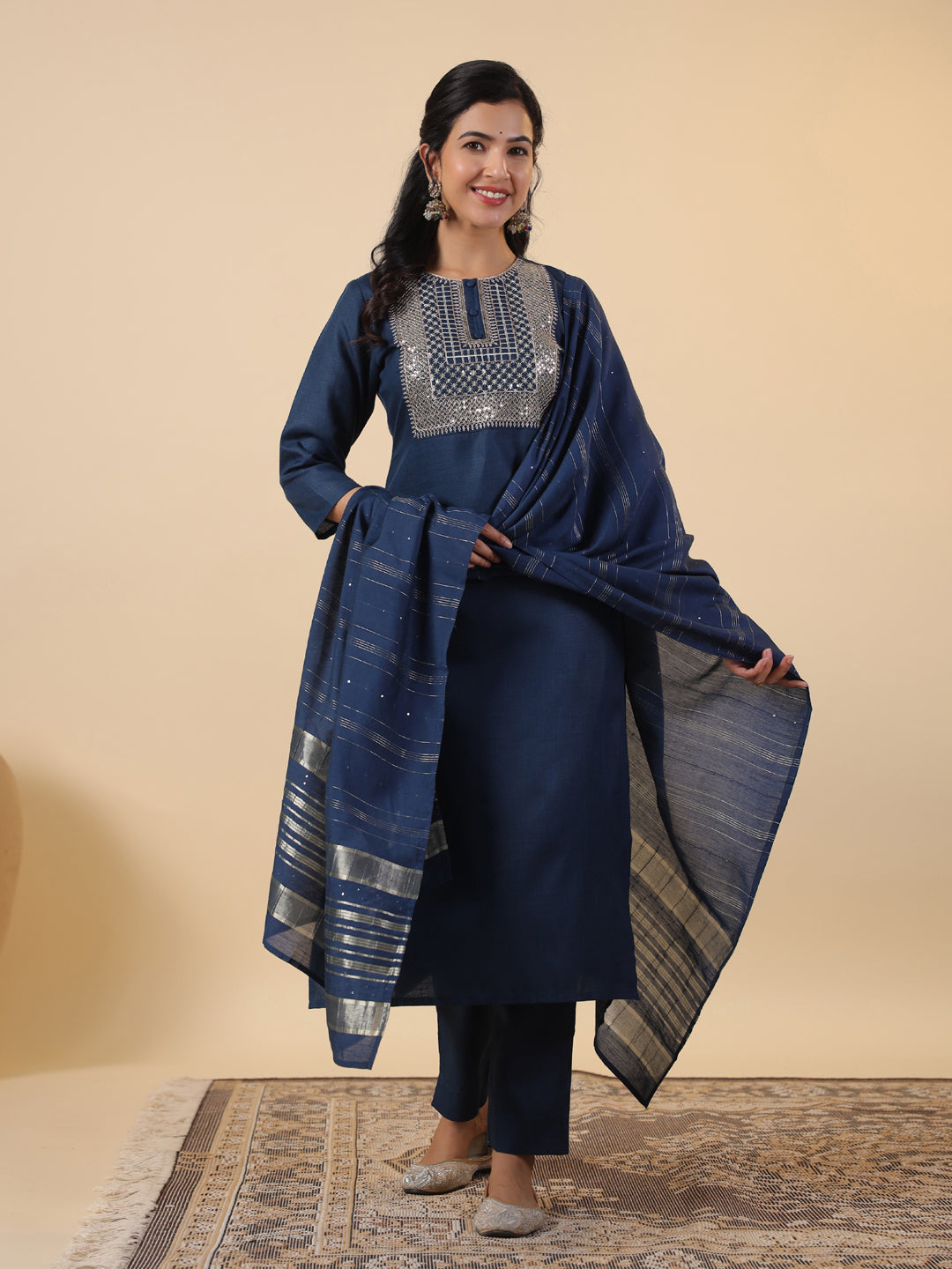 Blue-Cotton-Blend-Straight-Embroidered-3-Piece-Kurta-Set