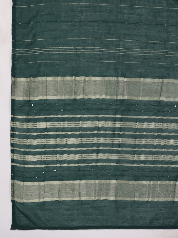 Dark Green Cotton Blend Straight Yoke Design 3-Piece Kurta Set